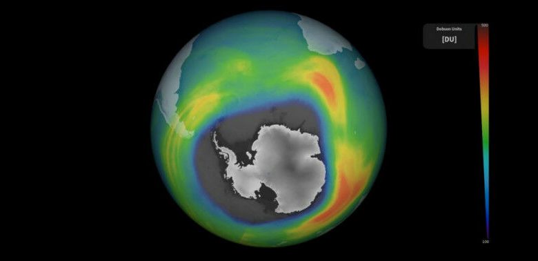 Medições do satélite Copernicus Sentinel-5P em 2023 mostram o buraco na camada de ozônio