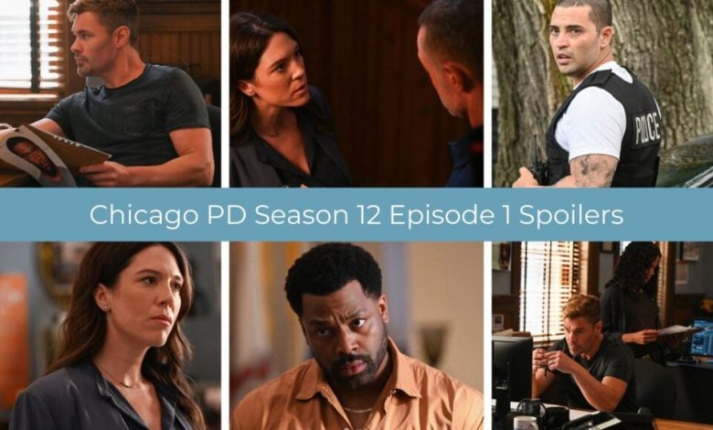 Uma colagem de spoilers com imagens do episódio 1 da 12ª temporada de Chicago PD.