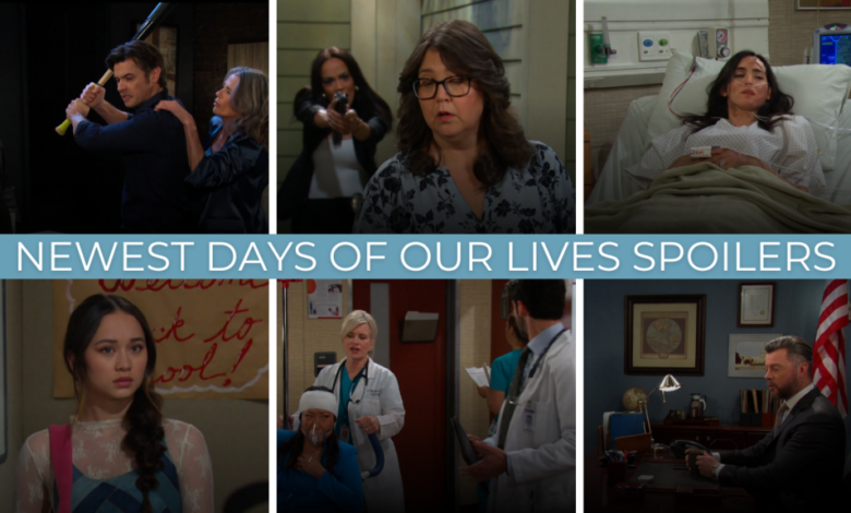 Colagem de fotos de spoilers de Days of Our Lives durante a semana de 23/09/24.