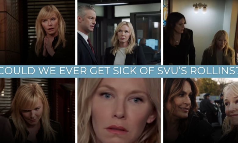 Colagem de fotos de Amanda Rollins, de Law & Order: SVU, com um banner perguntando se poderíamos enjoar dela