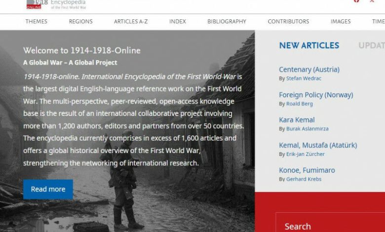 Captura de tela da enciclopédia '1914-1918-online: International Encyclop