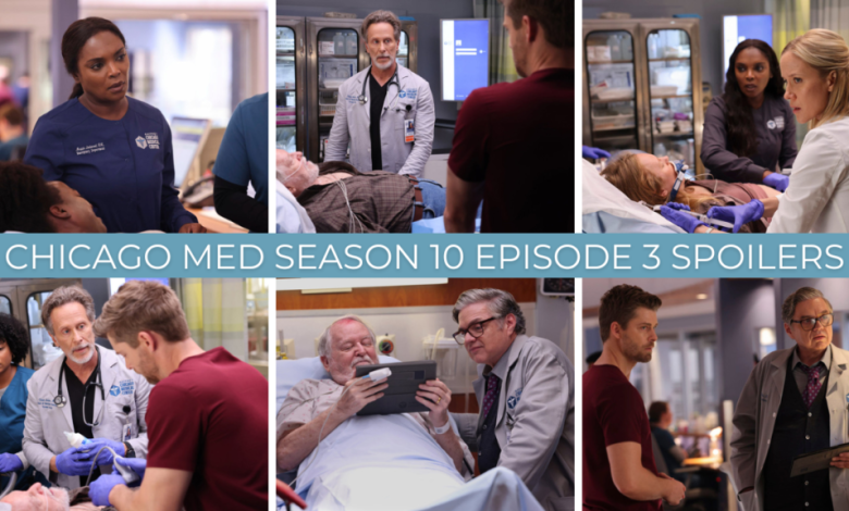 Colagem de fotos de spoilers do episódio 3 da 10ª temporada do Chicago Med