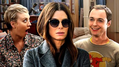 Penny chocou Sandra Bullock com óculos de sol Sheldon sorrindo